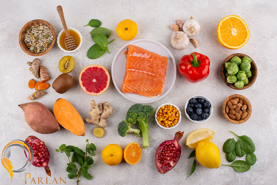 top view immunity boosting foods with vegetables fish 1