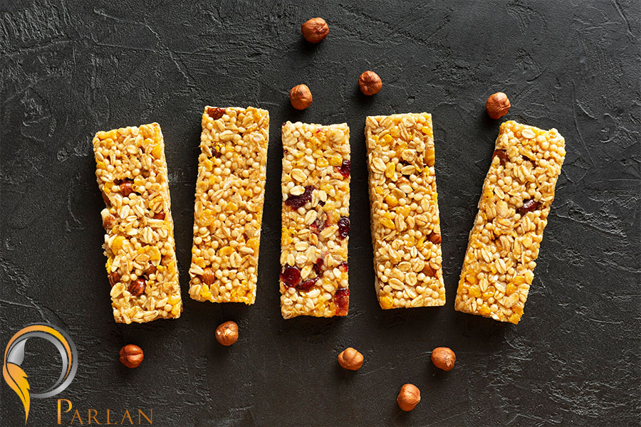top view snack bars with hazelnuts