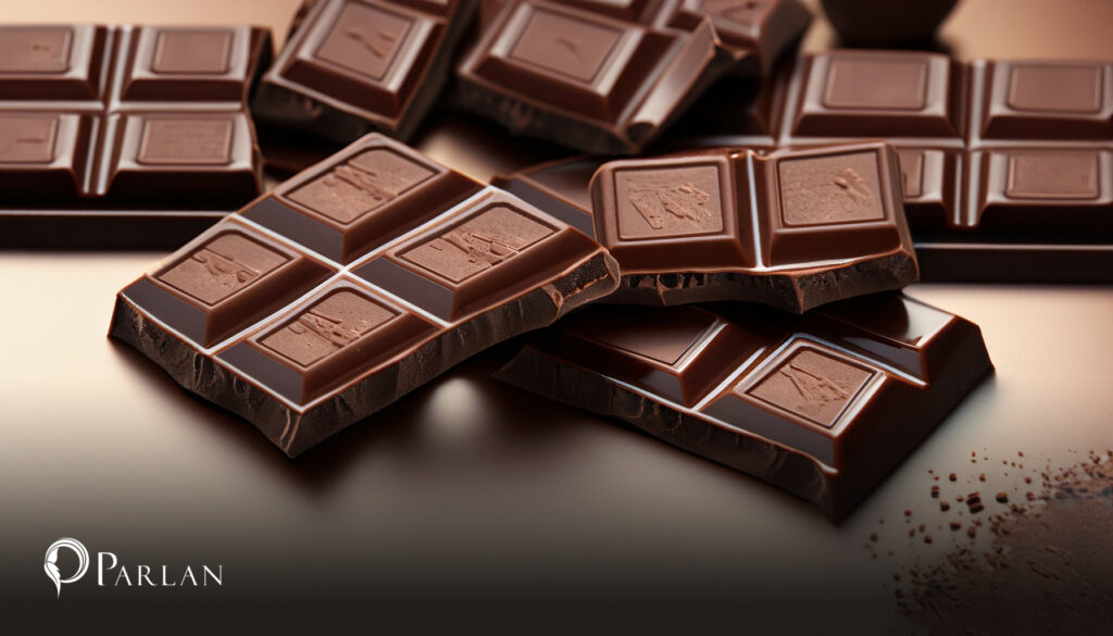 چند تکه شکلات تلخ قرار گرفته بر روی سطح